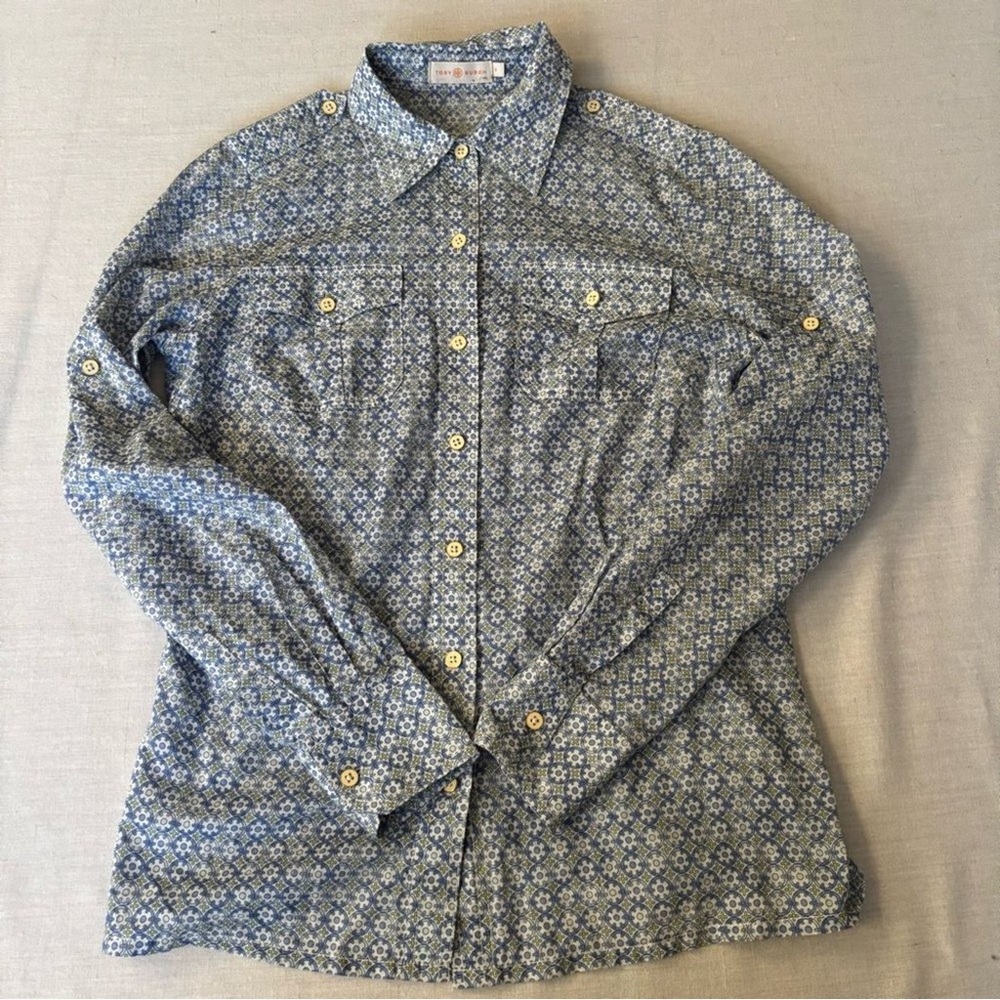 Tory Burch Blue Patterned Button-Up Shirt
